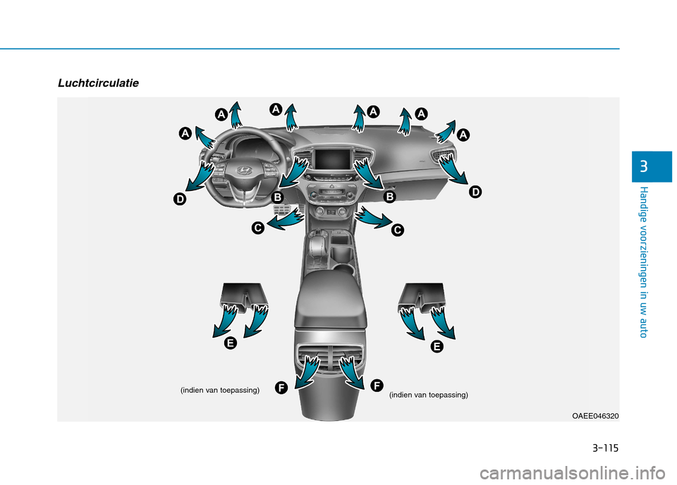 Hyundai Ioniq Electric 2017 Handleiding (in Dutch) 3-115
Handige voorzieningen in uw auto
3
Luchtcirculatie
OAEE046320
(indien van toepassing)
(indien van toepassing) Hyundai Ioniq Electric 2017 Handleiding (in Dutch) 3-115
Handige voorzieningen in uw auto
3
Luchtcirculatie
OAEE046320
(indien van toepassing)
(indien van toepassing)