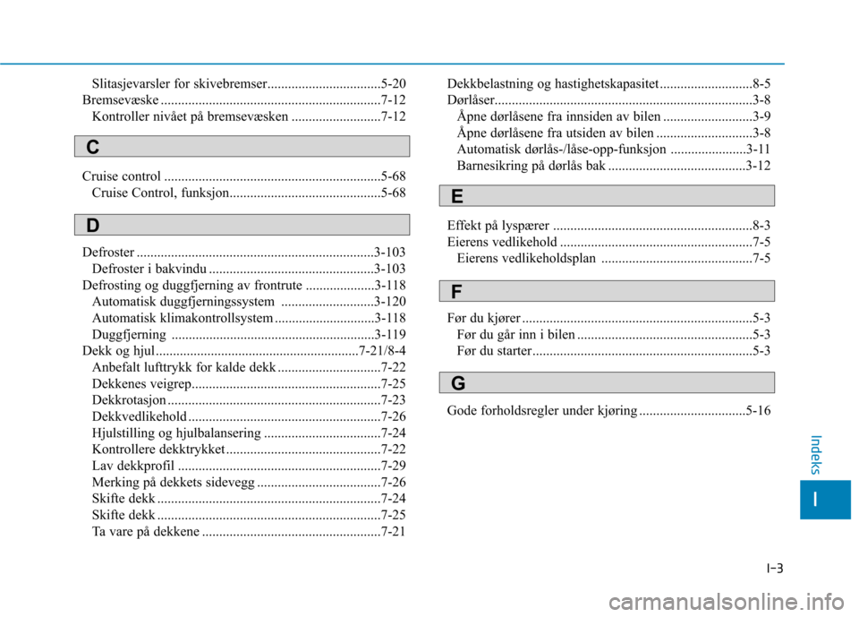 Hyundai Ioniq Electric 2017 Brukerhåndbok (in Norwegian) I-3
Slitasjevarsler for skivebremser.................................5-20
Bremsevæske ................................................................7-12 Kontroller nivået på bremsevæsken ....... Hyundai Ioniq Electric 2017 Brukerhåndbok (in Norwegian) I-3
Slitasjevarsler for skivebremser.................................5-20
Bremsevæske ................................................................7-12 Kontroller nivået på bremsevæsken .......