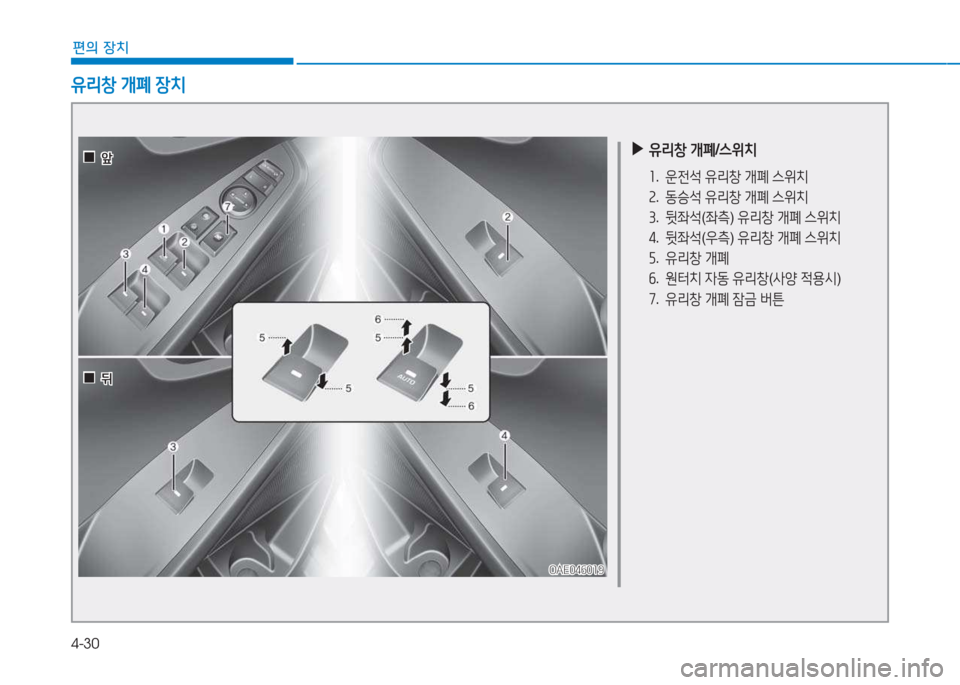 Hyundai Ioniq Electric 2017  아이오닉 Electric - 사용 설명서 (in Korean) 4-30
편의 장치
 
▶
유리창  