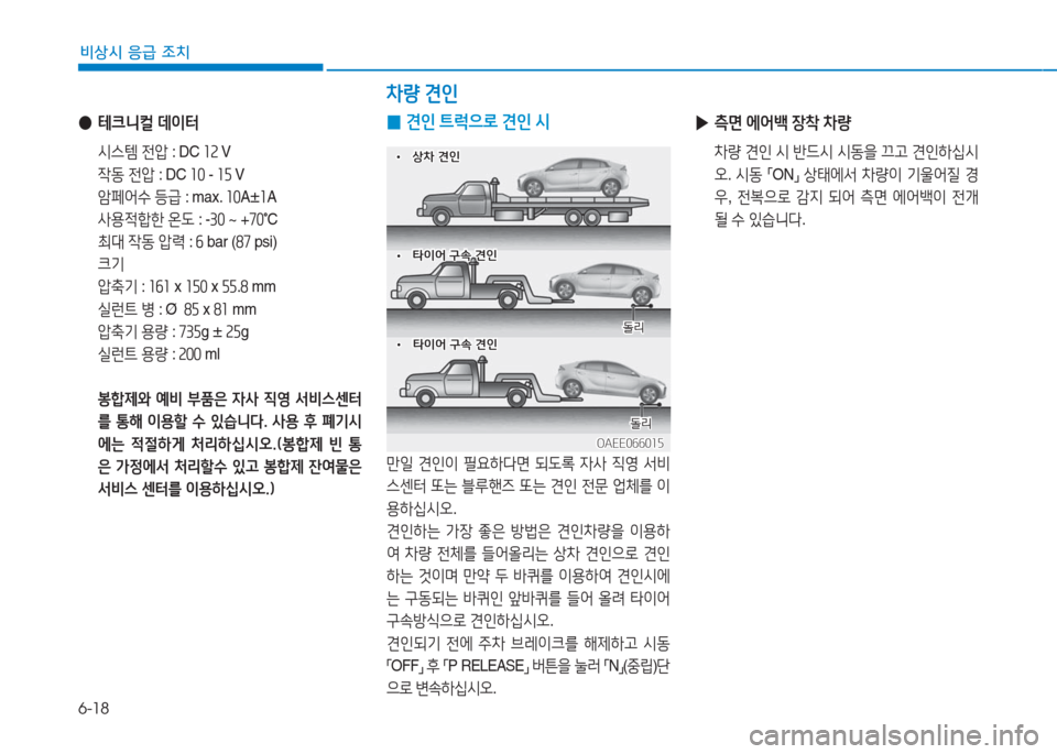 Hyundai Ioniq Electric 2016 아이오닉 Electric - 사용 설명서 (in Korean) 6-18
비상시 응급 조치
●테크니컬 데이터
시스템 전압 : DC 12 V
작동 전압 : DC 10 - 15 V
암페어수 등급 : max. 10A±1A
사용적합한 온도 : -30 ~ +70°C
최대 Hyundai Ioniq Electric 2016 아이오닉 Electric - 사용 설명서 (in Korean) 6-18
비상시 응급 조치
●테크니컬 데이터
시스템 전압 : DC 12 V
작동 전압 : DC 10 - 15 V
암페어수 등급 : max. 10A±1A
사용적합한 온도 : -30 ~ +70°C
최대