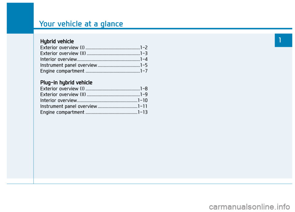 Hyundai Ioniq Hybrid 2020 - RHD (UK, Australia) Repair Manual Your vehicle at a glance
1
Your vehicle at a glance
1H Hy
yb
br
ri
id
d
v
ve
eh
hi
ic
cl
le
e
Exterior overview (I) .............................................1-2
Exterior overview (II) .......... Hyundai Ioniq Hybrid 2020 - RHD (UK, Australia) Repair Manual Your vehicle at a glance
1
Your vehicle at a glance
1H Hy
yb
br
ri
id
d
v
ve
eh
hi
ic
cl
le
e
Exterior overview (I) .............................................1-2
Exterior overview (II) ..........