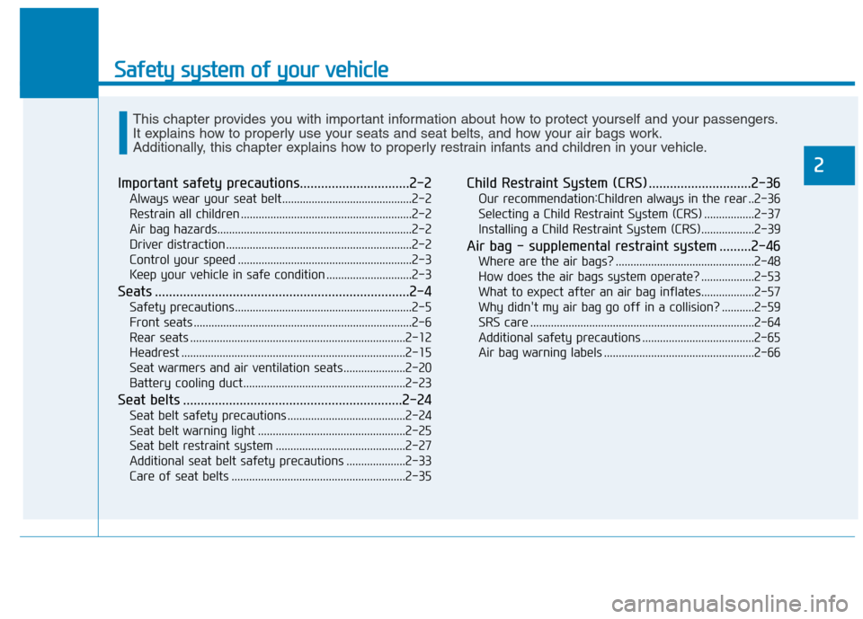 Hyundai Ioniq Hybrid 2020 - RHD (UK, Australia) Manual Online Safety system of your vehicle
2
Important safety precautions...............................2-2
Always wear your seat belt............................................2-2
Restrain all children ......... Hyundai Ioniq Hybrid 2020 - RHD (UK, Australia) Manual Online Safety system of your vehicle
2
Important safety precautions...............................2-2
Always wear your seat belt............................................2-2
Restrain all children .........