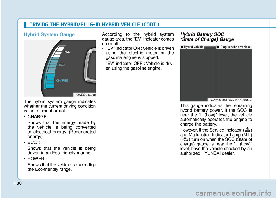 Hyundai Ioniq Hybrid 2019 Service Manual H30
D
DR
RI
IV
V I
IN
N G
G 
 T
T H
H E
E 
 H
H Y
Y B
BR
RI
ID
D /
/P
P L
LU
U G
G-
-I
IN
N  
 H
H Y
Y B
BR
RI
ID
D  
 V
V E
EH
H I
IC
C L
LE
E  
 (
( C
C O
O N
NT
T.
.)
)
Hybrid System Gauge
The hybr