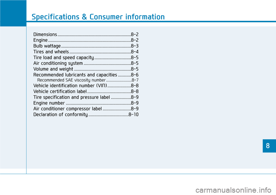 Hyundai Ioniq Hybrid 2018 Owners Manual 8
Specifications & Consumer information
8
Specifications & Consumer information
8
Dimensions ..............................................................8-2
Engine .................................. Hyundai Ioniq Hybrid 2018 Owners Manual 8
Specifications & Consumer information
8
Specifications & Consumer information
8
Dimensions ..............................................................8-2
Engine ..................................