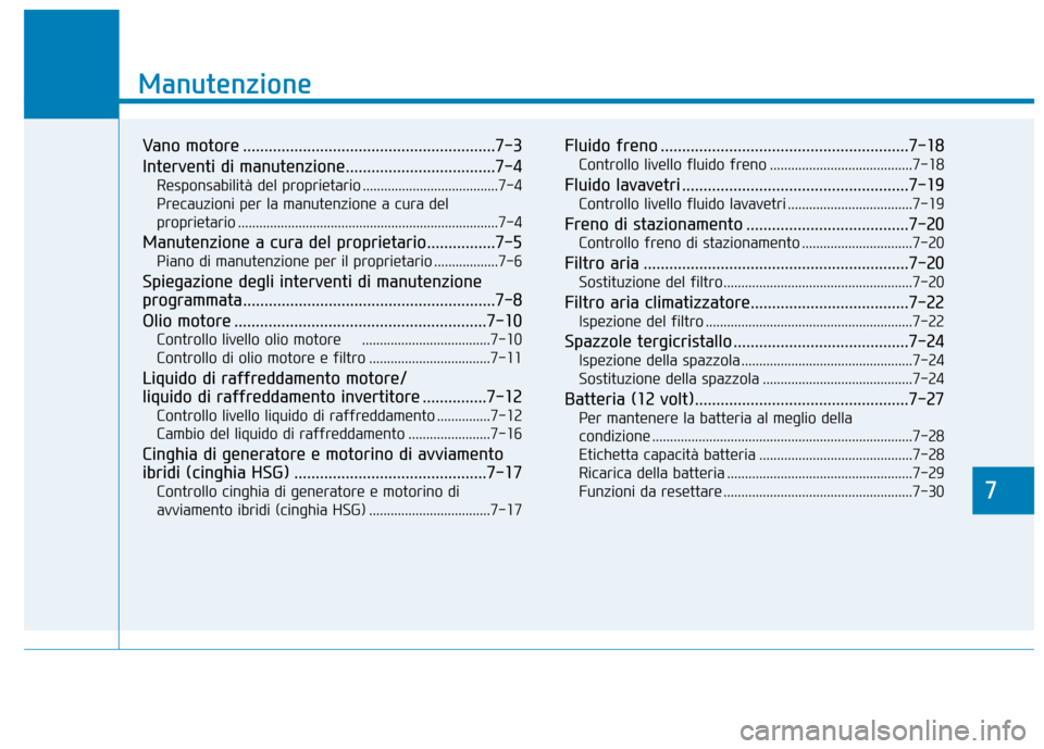 Hyundai Ioniq Hybrid 2017  Manuale del proprietario (in Italian) 7
Manutenzione
7
Manutenzione
Vano motore ...........................................................7-3 
Interventi di manutenzione...................................7-4Responsabilità del proprietar