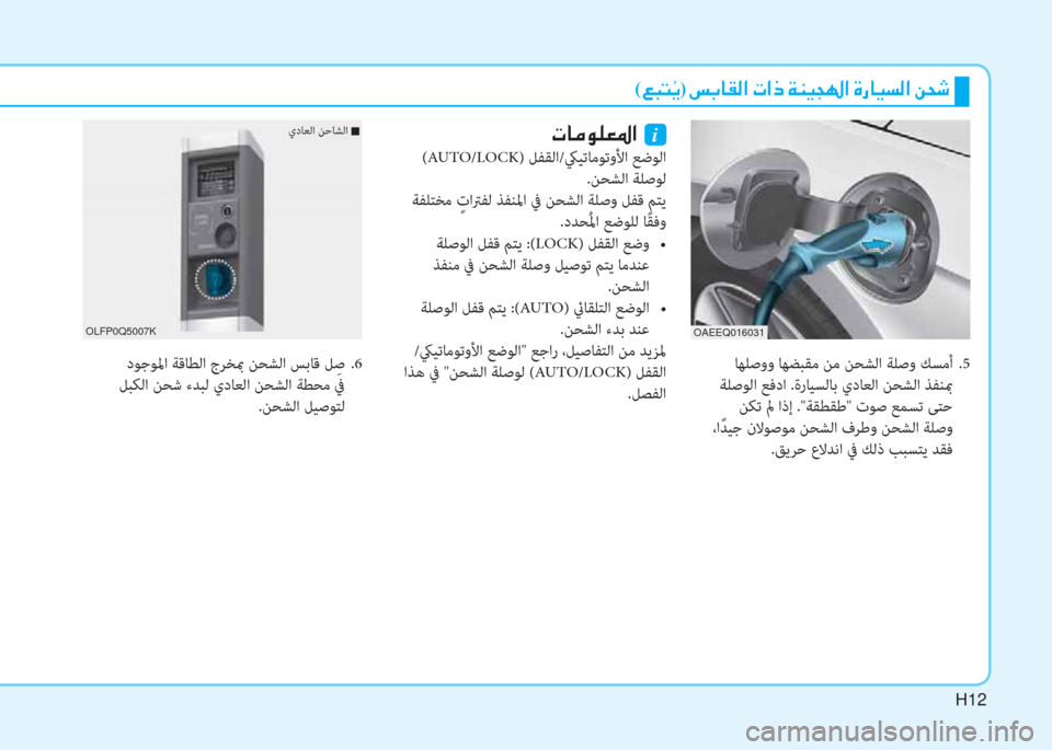 Hyundai Ioniq Hybrid 2017  دليل المالك H12H12
OAEEQ016031
 ﺎﻬﻠﺻوو ﺎﻬﻀﺒﻘﻣ ﻦﻣ ﻦﺤﺸﻟا ﺔﻠﺻو ﻚﺴﻣأ  .5
 ﺔﻠﺻﻮﻟا ﻊﻓدا .ةرﺎﻴﺴﻟﺎﺑ يدﺎﻌﻟا ﻦﺤﺸﻟا ﺬﻔﻨ