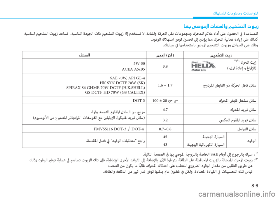 Hyundai Ioniq Hybrid 2017  دليل المالك 8-6
 ﻚﻠﻬﺘﺴﳌا تﺎﻣﻮﻠﻌﻣو تﺎﻔﺻاﻮﳌا
�ﺷ�ﻎ�ﺬ�ن�ﻺ�ص�e�ض�ﳌ�ن�ير�ﺷ�-�ﺢ�r�ﳌ�i�ن�ﺌ�P�H�ﻄ�ﻢ�r�ﳌ�ن�ير�e�F�ك
 ﺔﺒﺳﺎﻨﳌا ﻢﻴﺤ
