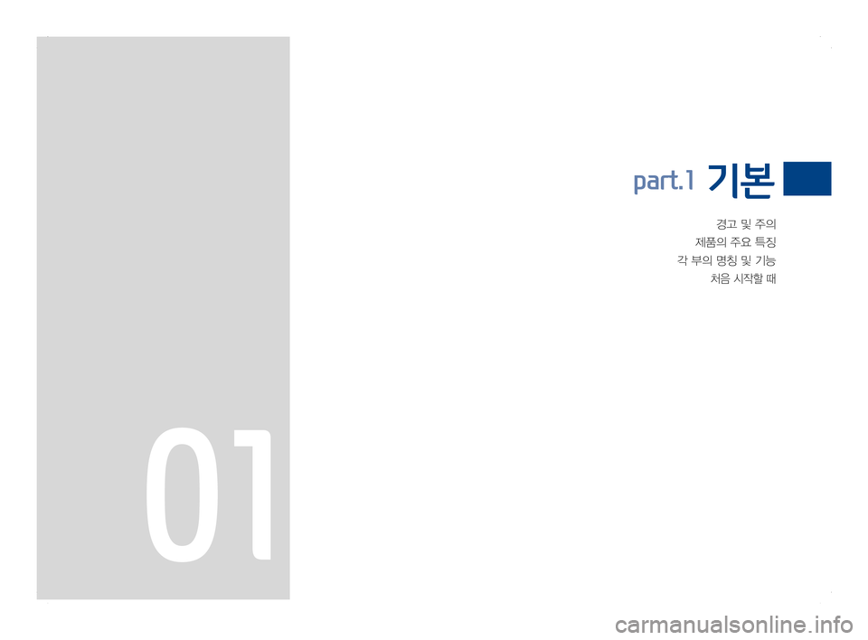 Hyundai Ioniq Hybrid 2016  ONIQ hybrid 표준4 내비게이션 (in Korean) 경고 및 주의
제품의 주요 특징
각 부의 명칭 및 기능
처음 시작할 때
part.1  기본
01 