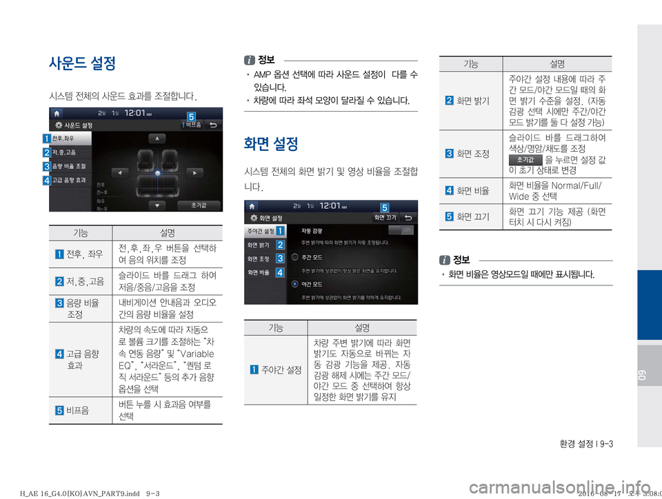Hyundai Ioniq Hybrid 2016  ONIQ hybrid 표준4 내비게이션 (in Korean) 
ƒ�¸
��*����
09
사운드 설정
	&	.�
yS
D�Ž

X�
,—3�
‘
zääî�
ÝÞ ¸z
�
y
1�
�

y�

1�
 áa
8� ¶Þ
	È�
:
D�
$–3�
‘

�
w�
º�
Š
:	 