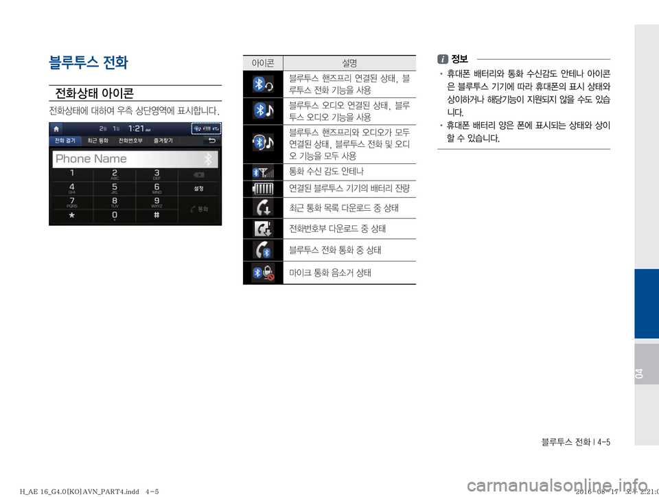 Hyundai Ioniq Hybrid 2016  ONIQ hybrid 표준4 내비게이션 (in Korean) 6H	�
y
��*����
04
블루투스 전화

y
 