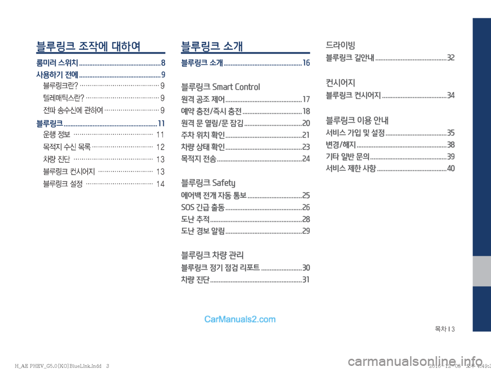 Hyundai Ioniq Hybrid 2016  IONIQ hybrid 표준5 내비게이션 (in Korean) ~0��*��
블루링크 조작에 대하여
룸미러 스위치 ................................................ 8
사용하기 전에 ................................................ 9
6B
