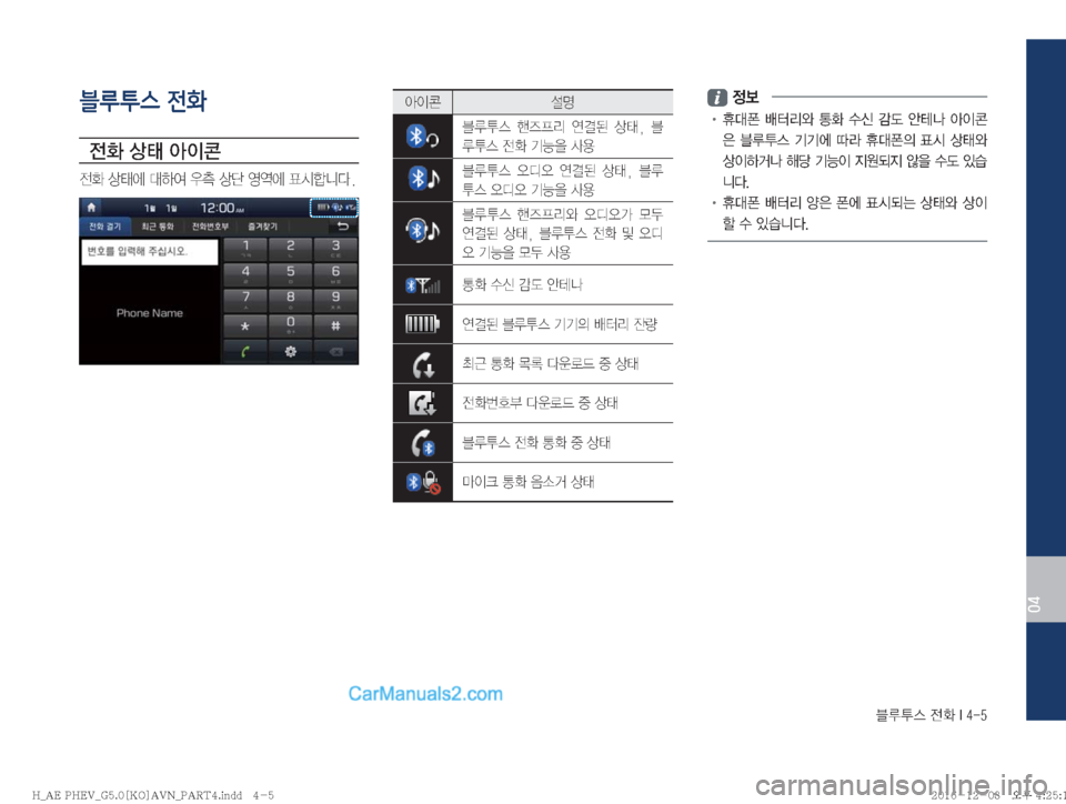 Hyundai Ioniq Hybrid 2016  IONIQ hybrid 표준5 내비게이션 (in Korean) 6H	�
y
��*����
04
블루투스 전화

y
�