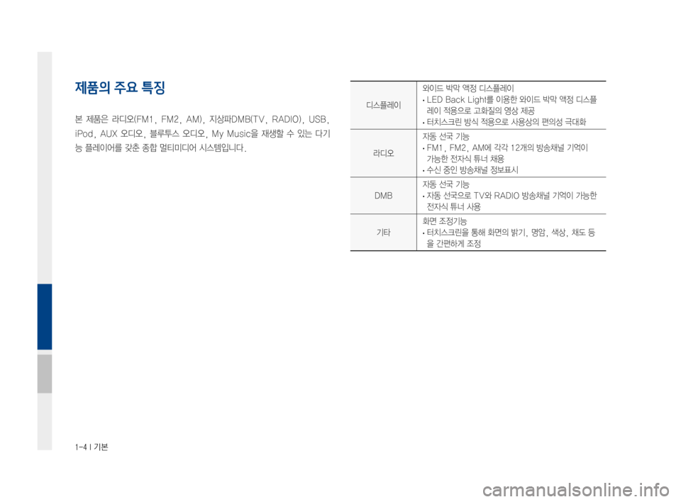Hyundai Ioniq Hybrid 2015  IONIQ hybrid 표준4 내비게이션 (in Korean) 1-4 I 기본
디스플레이
와이드박막액정디스플레이
·LEDBackLight를이용한와이드박막액정디스플
레이적용으로고화질의영상제공
·터치스크린