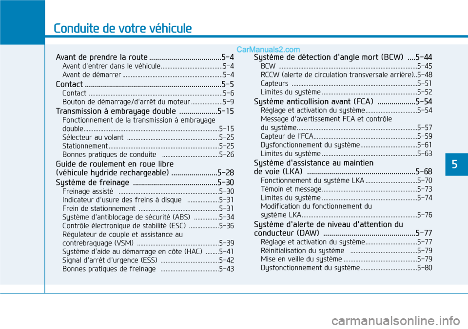 Hyundai Ioniq Plug-in Hybrid 2019  Manuel du propriétaire (in French) Conduite de votre véhicule
Avant de prendre la route ....................................5-4
Avant dentrer dans le véhicule.....................................5-4
Avant de démarrer ..............