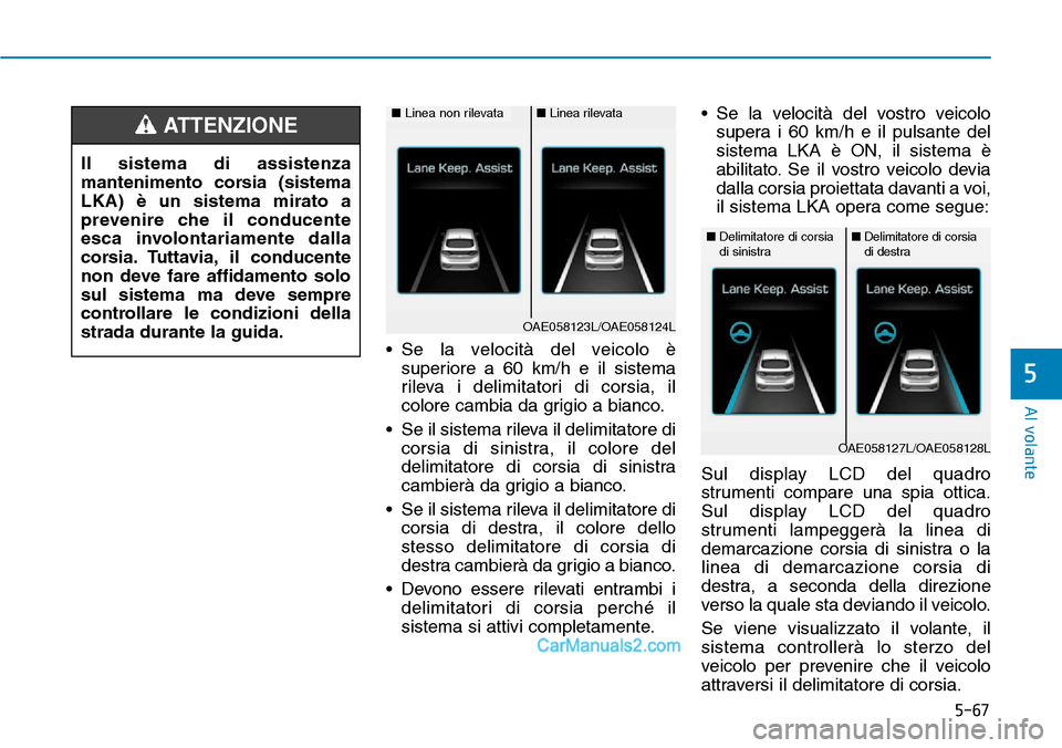 Hyundai Ioniq Plug-in Hybrid 2019 Manuale del proprietario (in Italian) 5-67
Al volante
5
• Se la velocità del veicolo è
superiore a 60 km/h e il sistema
rileva i delimitatori di corsia, il
colore cambia da grigio a bianco.
• Se il sistema rileva il delimitatore di
Hyundai Ioniq Plug-in Hybrid 2019 Manuale del proprietario (in Italian) 5-67
Al volante
5
• Se la velocità del veicolo è
superiore a 60 km/h e il sistema
rileva i delimitatori di corsia, il
colore cambia da grigio a bianco.
• Se il sistema rileva il delimitatore di