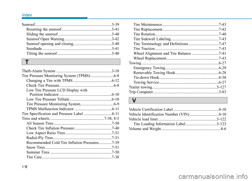 Hyundai Kona 2020  Owners Manual I-8
Sunroof........................................................................\
....3-39Resetting the sunroof..................................................3-41
Sliding the sunroof ...........