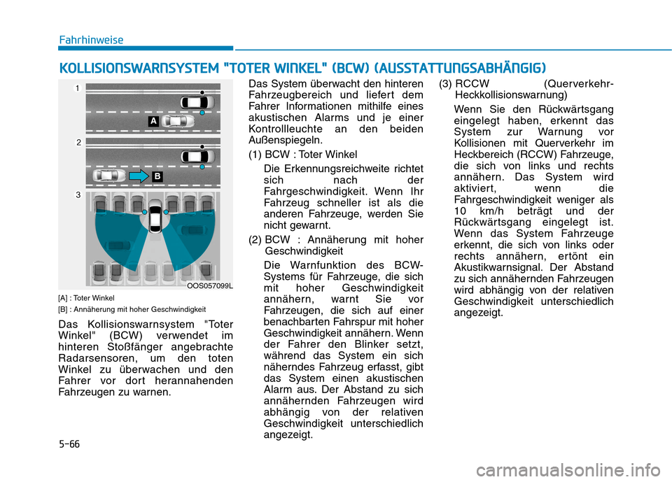 Hyundai Kona 2020  Betriebsanleitung (in German) 5-66
Fahrhinweise
K KO
OL
LL
LI
IS
SI
IO
ON
NS
SW
WA
AR
RN
NS
SY
YS
ST
TE
EM
M 
 "
"T
TO
OT
TE
ER
R 
 W
WI
IN
NK
KE
EL
L"
" 
 (
(B
BC
CW
W)
) 
 (
(A
AU
US
SS
ST
TA
AT
TT
TU
UN
NG
GS
SA
AB
BH
HÄ
ÄN
N