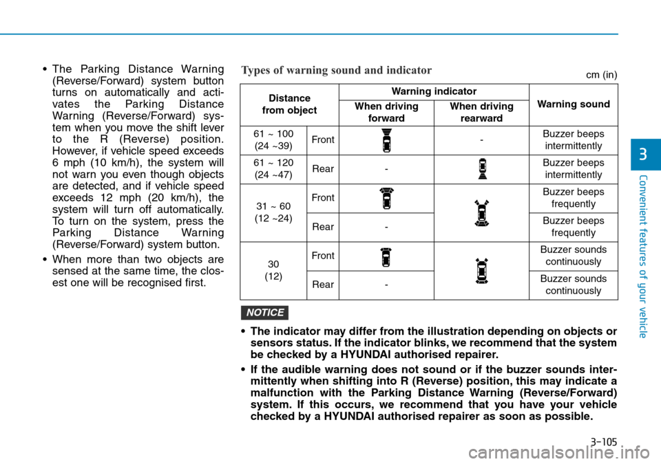 Hyundai Kona 2018 Owners Manual - RHD (UK, Australia) 3-105
Convenient features of your vehicle
3
• The indicator may differ from the illustration depending on objects orsensors status. If the indicator blinks, we recommend that the system
be checked b Hyundai Kona 2018 Owners Manual - RHD (UK, Australia) 3-105
Convenient features of your vehicle
3
• The indicator may differ from the illustration depending on objects orsensors status. If the indicator blinks, we recommend that the system
be checked b