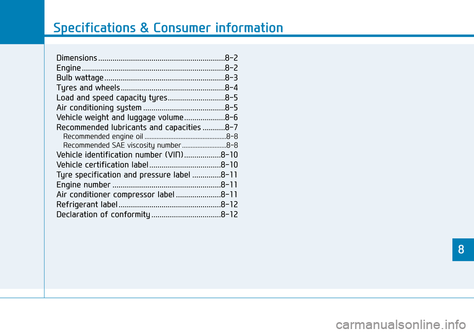 Hyundai Kona 2018 Owners Manual - RHD (UK, Australia) 8
Specifications & Consumer information
8
Specifications & Consumer information
8
Dimensions ..............................................................8-2
Engine .................................. Hyundai Kona 2018 Owners Manual - RHD (UK, Australia) 8
Specifications & Consumer information
8
Specifications & Consumer information
8
Dimensions ..............................................................8-2
Engine ..................................
