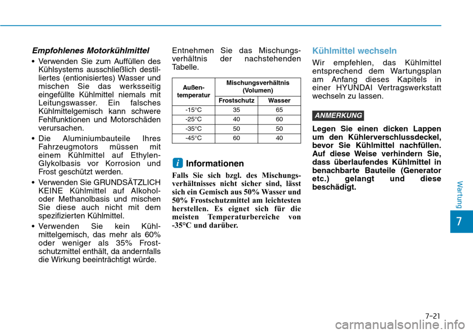 Hyundai Kona 2018 Betriebsanleitung (in German) 7-21
7
Wartung
Empfohlenes Motork Hyundai Kona 2018 Betriebsanleitung (in German) 7-21
7
Wartung
Empfohlenes Motork