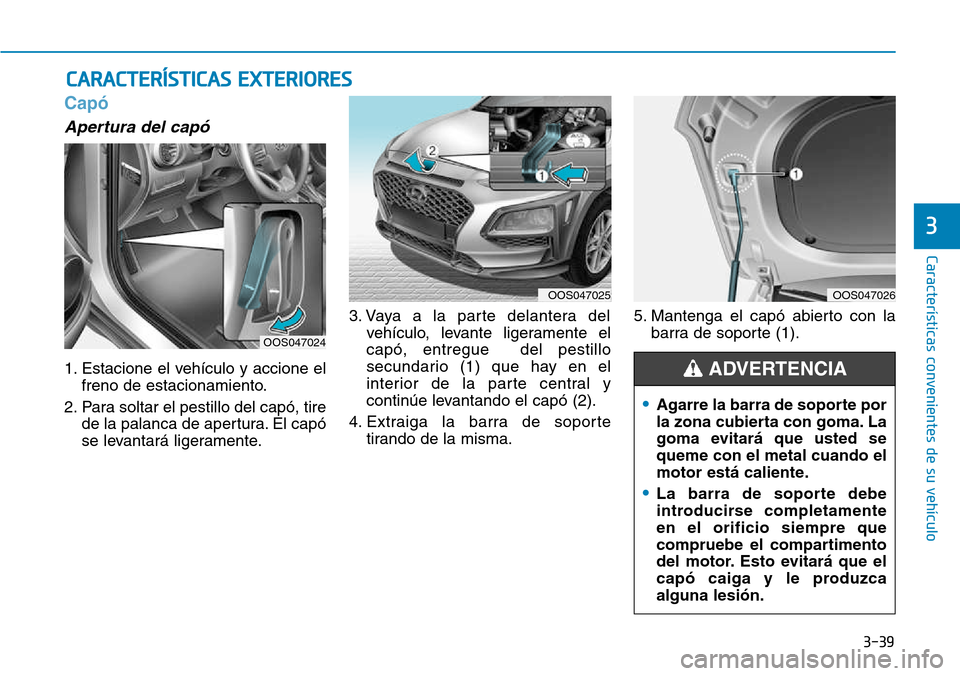 Hyundai Kona 2018  Manual del propietario (in Spanish) 3-39
Características convenientes de su vehículo
3
Cap