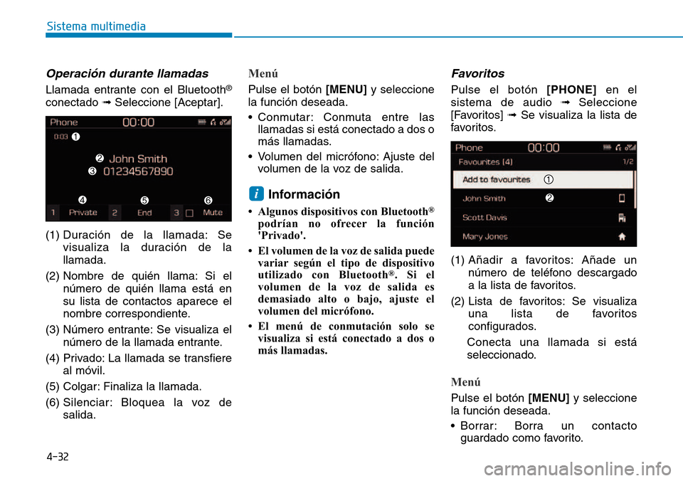 Hyundai Kona 2018  Manual del propietario (in Spanish) 4-32
Sistema multimedia
Operaci