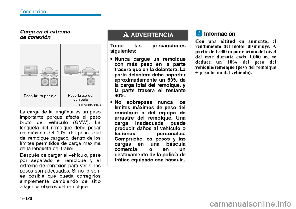 Hyundai Kona 2018  Manual del propietario (in Spanish) 5-120
Conducción
Carga en el extremo de conexi