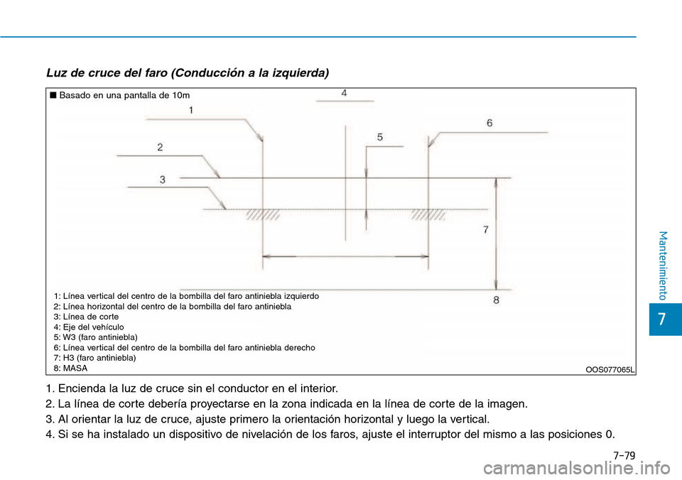 Hyundai Kona 2018  Manual del propietario (in Spanish) 7-79
7
Mantenimiento
Luz de cruce del faro (Conducci