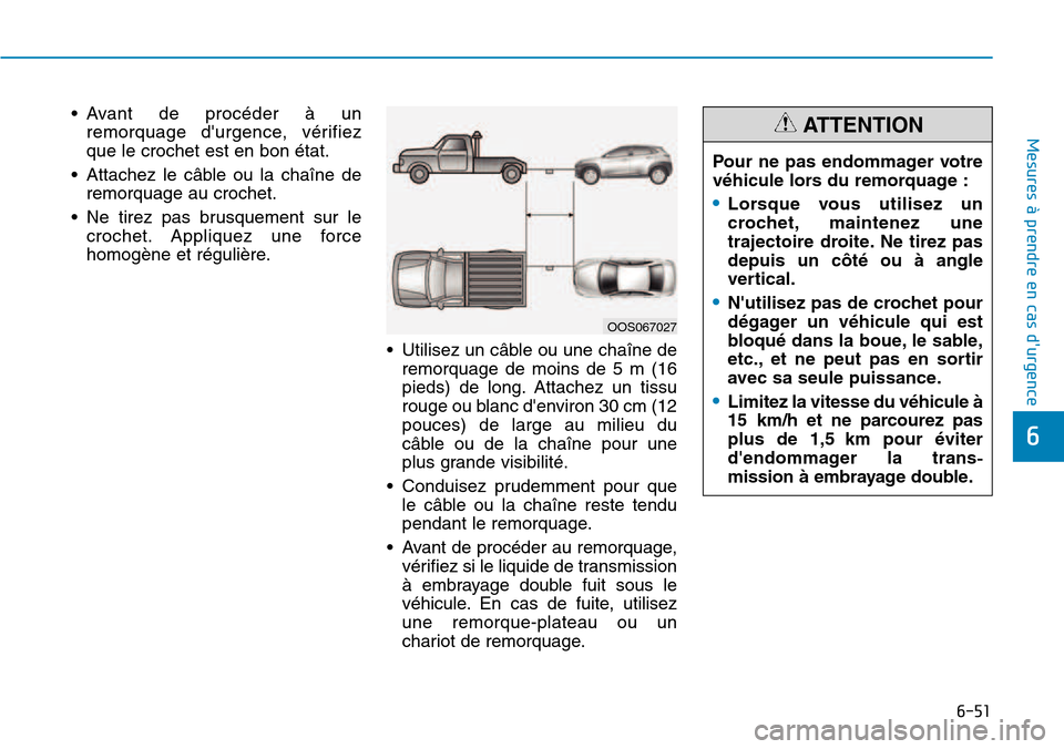 Hyundai Kona 2018  Manuel du propriétaire (in French) 6-51
Mesures à prendre en cas durgence 
6
• Avant de procéder 