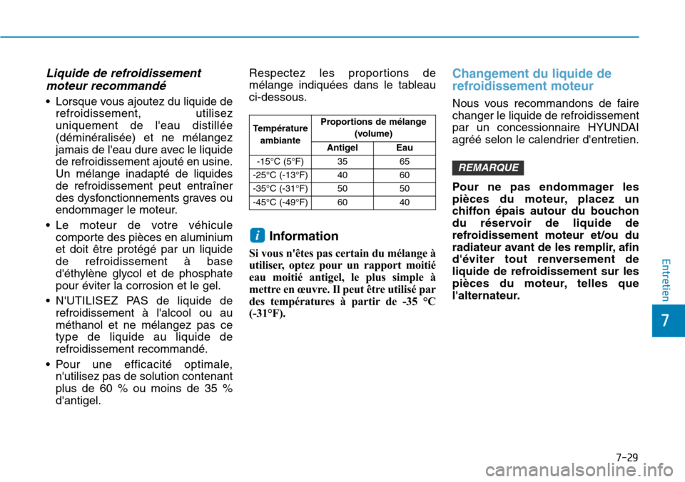 Hyundai Kona 2018 Manuel du propriétaire (in French) 7-29
7
Entretien
Liquide de refroidissementmoteur recommand Hyundai Kona 2018 Manuel du propriétaire (in French) 7-29
7
Entretien
Liquide de refroidissementmoteur recommand