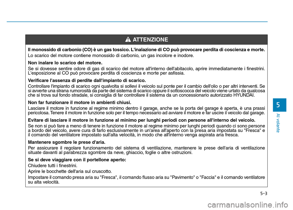 Hyundai Kona 2018  Manuale del proprietario (in Italian) 5-3
Al volante
5
Il monossido di carbonio (CO) 