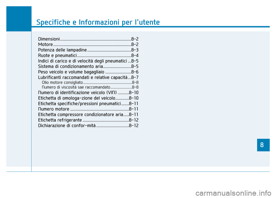 Hyundai Kona 2018 Manuale del proprietario (in Italian) 8
Specifiche e Informazioni per lutente
8
Specifiche e Informazioni per lutente
8
Dimensioni ...............................................................8-2
Motore .............................. Hyundai Kona 2018 Manuale del proprietario (in Italian) 8
Specifiche e Informazioni per lutente
8
Specifiche e Informazioni per lutente
8
Dimensioni ...............................................................8-2
Motore ..............................