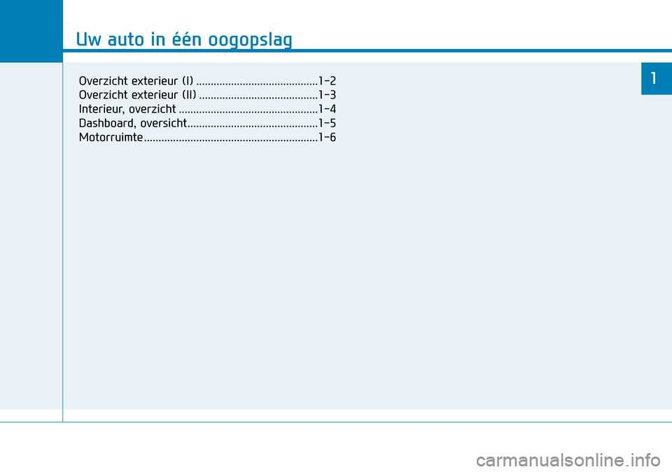Hyundai Kona 2018 Handleiding (in Dutch) Uw auto in één oogopslag
1
Uw auto in Hyundai Kona 2018 Handleiding (in Dutch) Uw auto in één oogopslag
1
Uw auto in