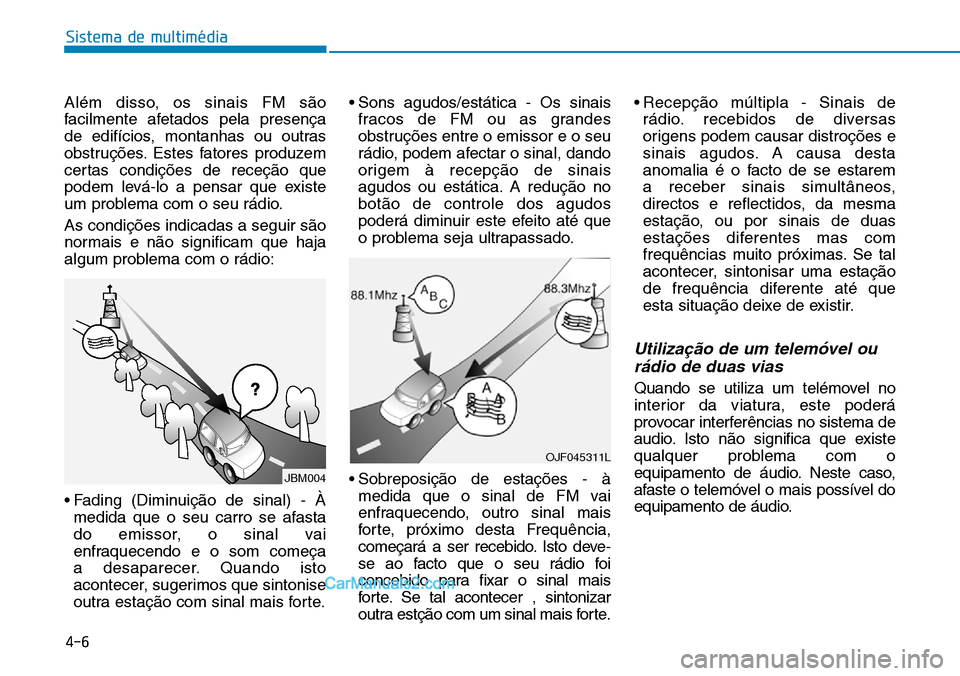 Hyundai Kona 2018 Manual do proprietário (in Portuguese) 4-6
Sistema de multimédia
Além disso, os sinais FM s Hyundai Kona 2018 Manual do proprietário (in Portuguese) 4-6
Sistema de multimédia
Além disso, os sinais FM s