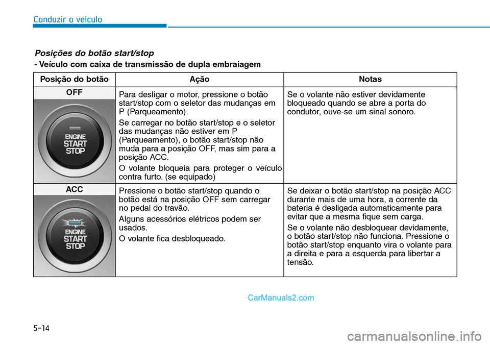 Hyundai Kona 2018 Manual do proprietário (in Portuguese) 5-14
Conduzir o veículo
Posi Hyundai Kona 2018 Manual do proprietário (in Portuguese) 5-14
Conduzir o veículo
Posi