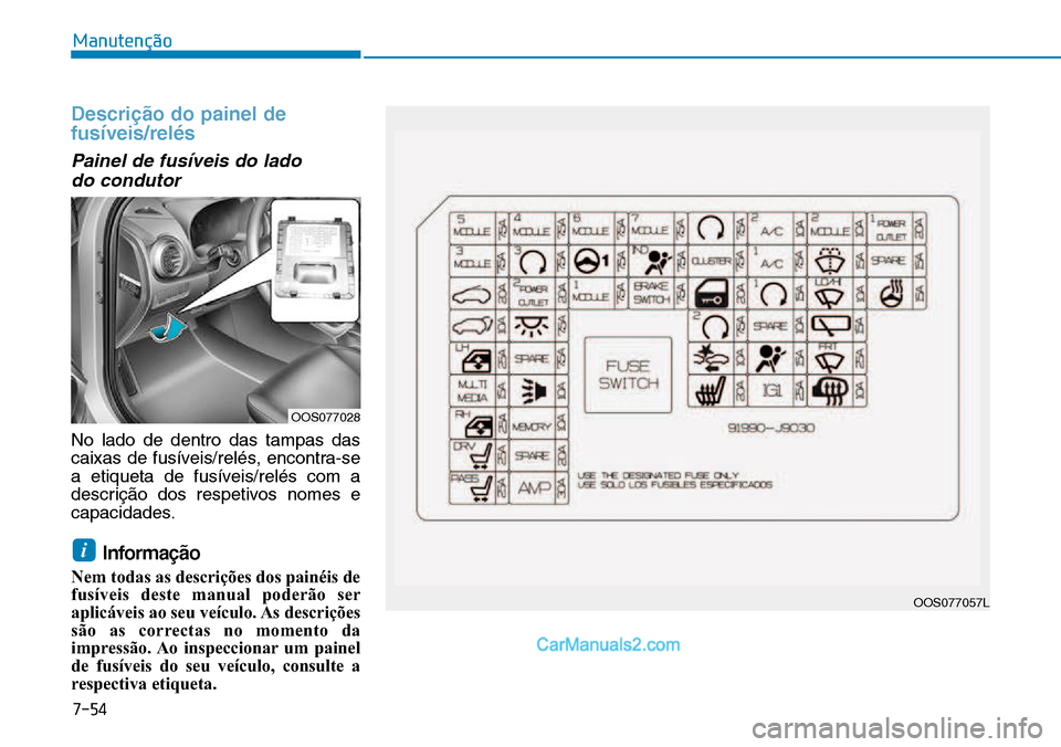Hyundai Kona 2018  Manual do proprietário (in Portuguese) 7-54
Manutenção
Descri