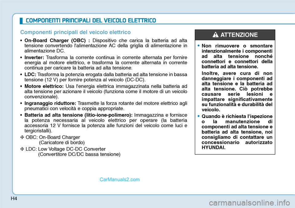 Hyundai Kona EV 2019 Manuale del proprietario (in Italian) H4
COMPONENTI PRINCIPALI DEL VEICOLO ELETTRICO
Hyundai Kona EV 2019 Manuale del proprietario (in Italian) H4
COMPONENTI PRINCIPALI DEL VEICOLO ELETTRICO