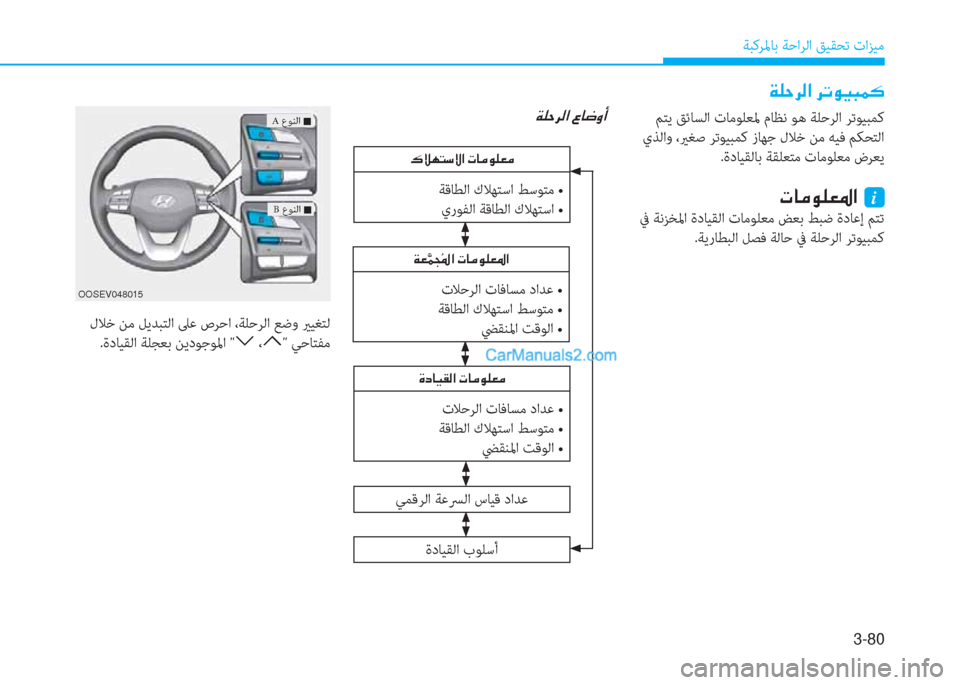 Hyundai Kona EV 2019  دليل المالك 3-80
ﺔﺒﻛﺮﳌﺎﺑ ﺔﺣاﺮﻟا ﻖﻴﻘﺤﺗ تاﺰﻴﻣ
�Ï�¹�W�h�¸�?��h�K�É�Ë�H�½�´
�Ï�¹�W�h�¸�?��§�@�w�È�A
 لﻼﺧ ﻦﻣ ﻞﻳﺪﺒﺘﻟا ﲆﻋ صﺮﺣا ،