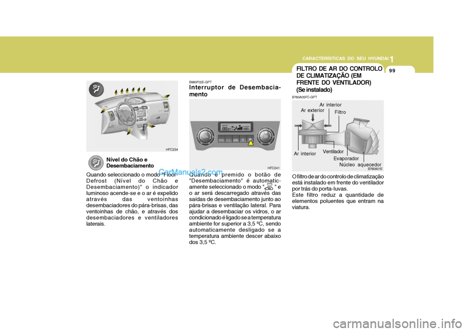 Hyundai Matrix 2007 Manual do proprietário (in Portuguese) 99
1
CARACTERÍSTICAS DO SEU HYUNDAI
99999999
B980F02E-GPT Interruptor de Desembacia- mento Quando é premido o botão de "Desembaciamento" é automatic- amente seleccionado o modo " " eo ar se Hyundai Matrix 2007 Manual do proprietário (in Portuguese) 99
1
CARACTERÍSTICAS DO SEU HYUNDAI
99999999
B980F02E-GPT Interruptor de Desembacia- mento Quando é premido o botão de "Desembaciamento" é automatic- amente seleccionado o modo " " eo ar se