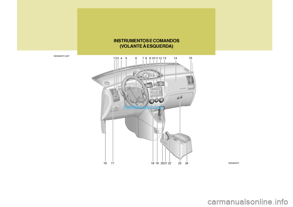 Hyundai Matrix 2006  Manual do proprietário (in Portuguese) B250A02FC-GATINSTRUMENTOS E COMANDOS
(VOLANTE À ESQUERDA)
B250A02FC   