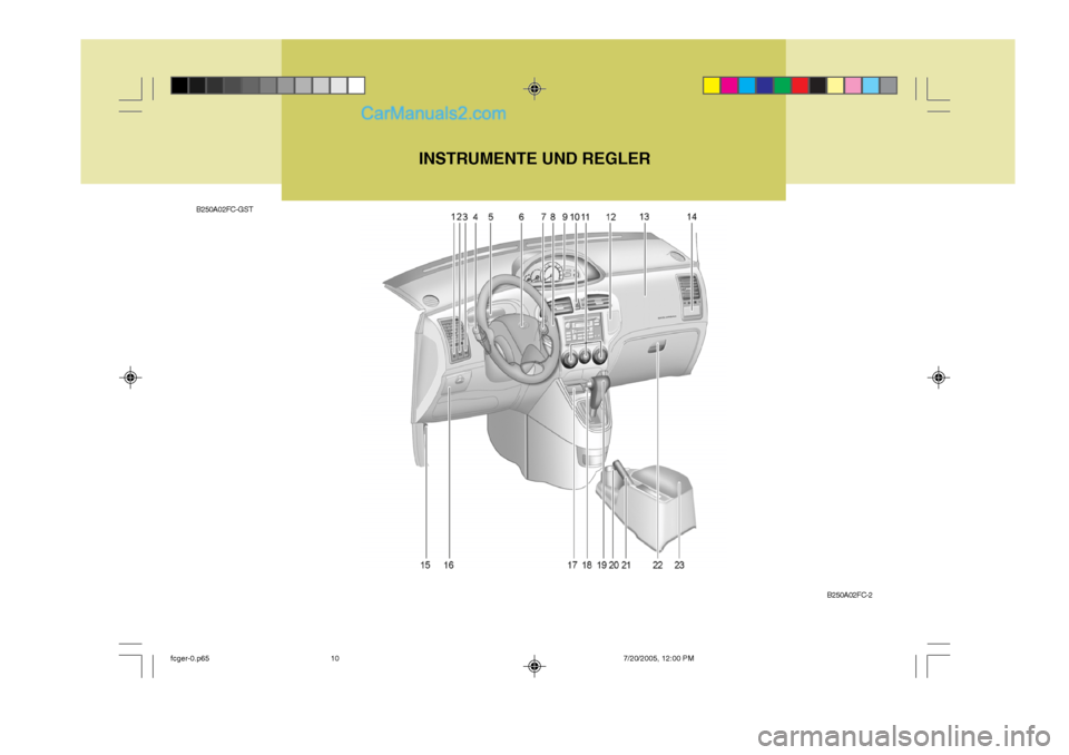 Hyundai Matrix 2005  Betriebsanleitung (in German) INSTRUMENTE UND REGLER
B250A02FC-GST
B250A02FC-2
fcger-0.p657/20/2005, 12:00 PM
10   