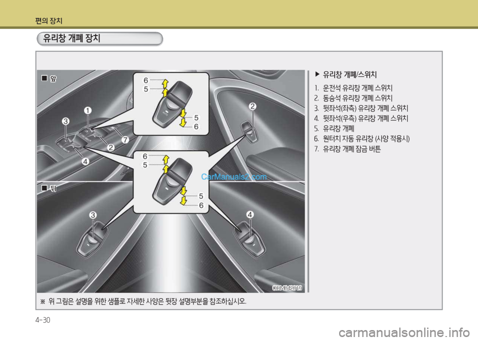 Hyundai Maxcruz 2017  맥스크루즈 NC - 사용 설명서 (in Korean) 편의 장치 4-30
 
▶
유리창  개폐 /스위치
소 .  운전-