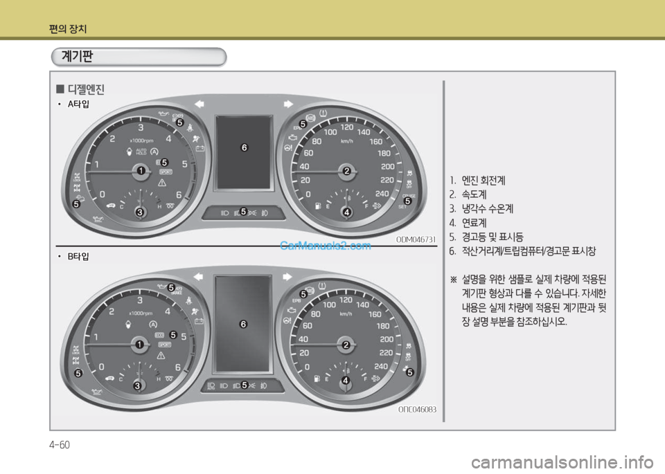 Hyundai Maxcruz 2017  맥스크루즈 NC - 사용 설명서 (in Korean) 편의 장치 4-작0
소.   엔진  회전계
속 .  . L계
3 .  냉