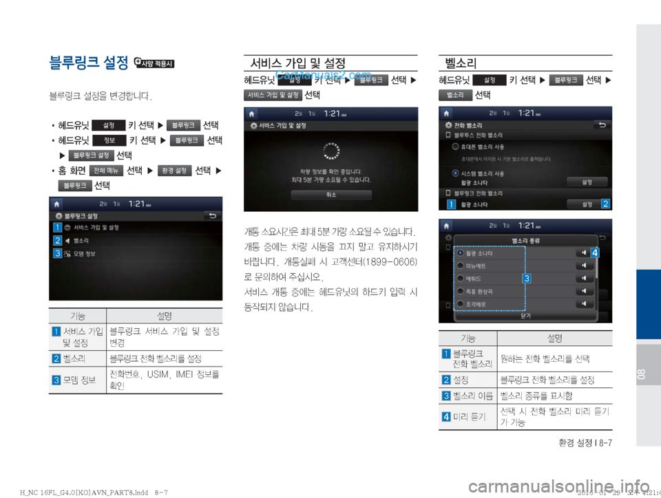 Hyundai Maxcruz 2016  맥스크루즈 표준4 내비게이션 (in Korean) 
ƒ�¸
��*����
08
블루링크 설정 
6Bü�¸

8�øƒääî�
!Ÿ�ûX
,ë�
설정��¶��Ü�블루링크 