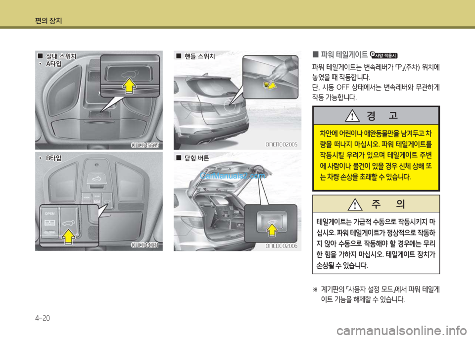 Hyundai Maxcruz 2015  맥스크루즈 NC - 사용 설명서 (in Korean) 편의 장치 4-속0
 
0 파워 테일게이<