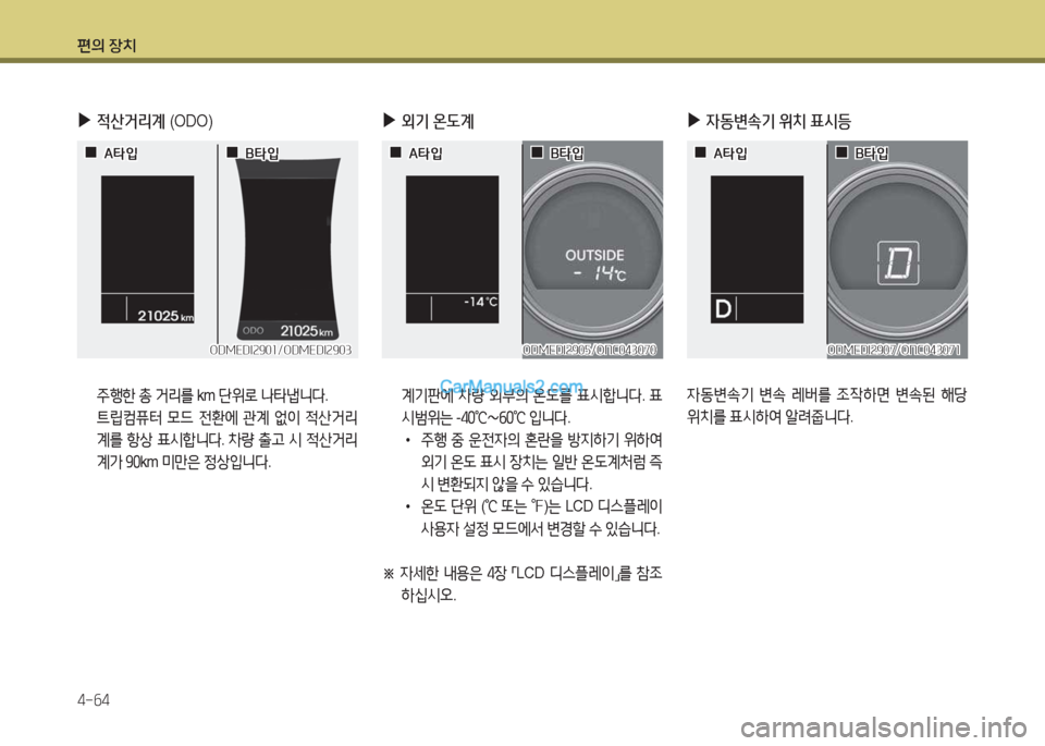 Hyundai Maxcruz 2015  맥스크루즈 NC - 사용 설명서 (in Korean) 편의 장치 4-작4
 주B한  총  거리를  km 단위$