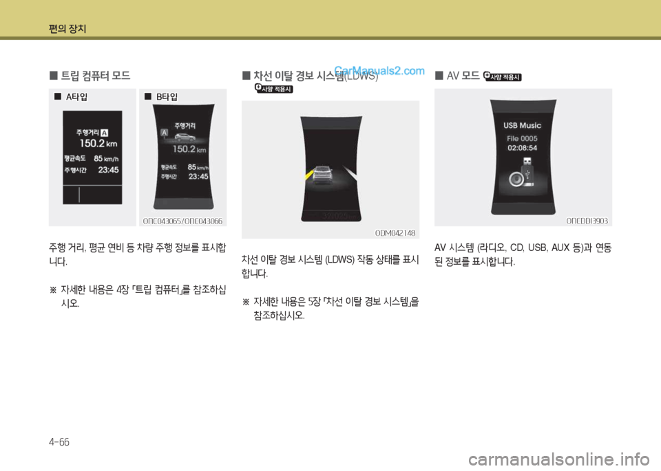 Hyundai Maxcruz 2015  맥스크루즈 NC - 사용 설명서 (in Korean) 편의 장치 4-작작
 
0 ?@&E
 ;|퓨터  0!d
주B  거리 , 평균  연비  등  8