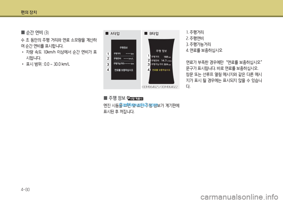 Hyundai Maxcruz 2015  맥스크루즈 NC - 사용 설명서 (in Korean) 편의 장치 4-80
 
0 순간
 연비  (3)
.