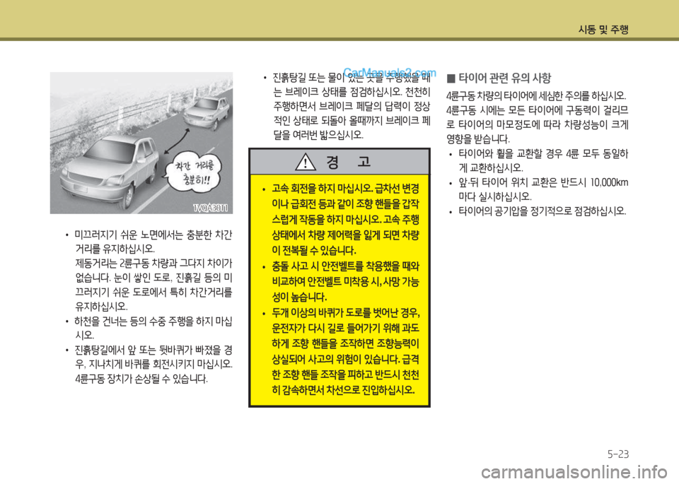 Hyundai Maxcruz 2015  맥스크루즈 NC - 사용 설명서 (in Korean) /d동 및 주B자-속3
 
0 타이어
 관련  유의  사항
4륜구동  8