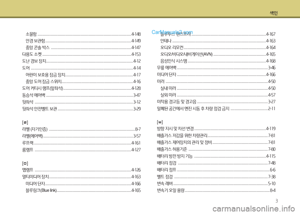 Hyundai Maxcruz 2015  맥스크루즈 NC - 사용 설명서 (in Korean) 색인3
.물A